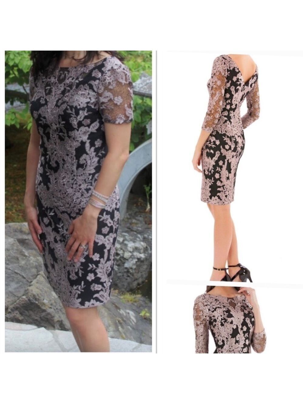 Stunning formal lace dress. Navy and blush pink.